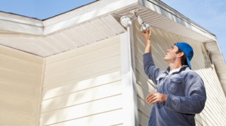 Contractor checking house lights