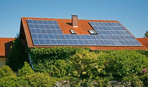 house with solar roof panels