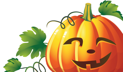 jack o'lantern with green leaves