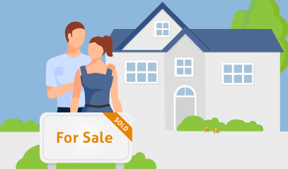 image of man and woman standing in front of a home with a for sale sign